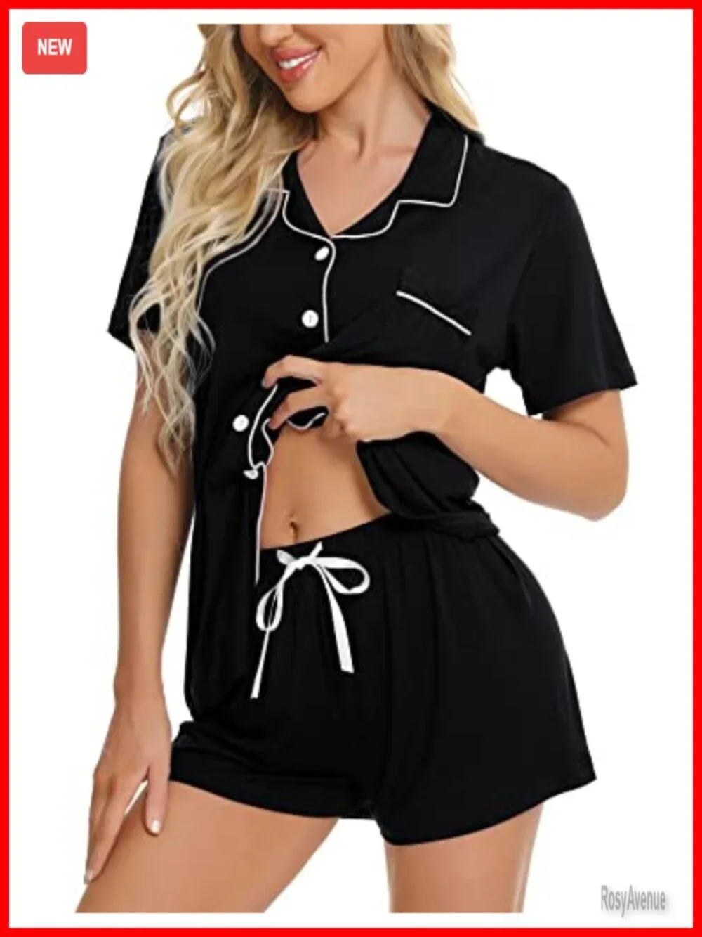 Modal Button Down Pajama Set Short Sleeve Soft Pjs Lounge Set Drawstring Shorts